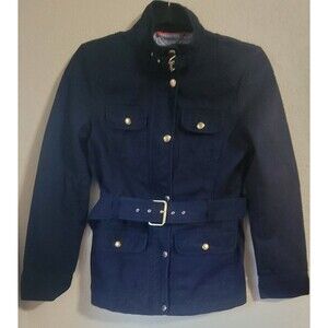 Banana Republic Utility Jacket Womens XS Blue Military Belted Coat Urban Preppy